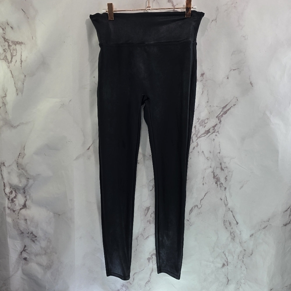 Spanx Leggings Womens XL Faux Vegan Leather Black High Rise Crop Ankle 2437